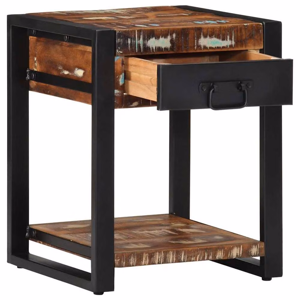 Berkfield Home Multicolour Reclaimed Solid Wood Side Table, W/D/H: 40 x 40 x 50 cm – 3
