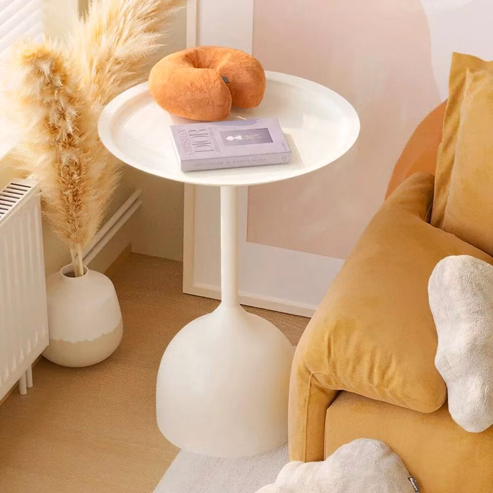 FLAVORA Modern Round White Metal Coffee Table and Side Desk – 2