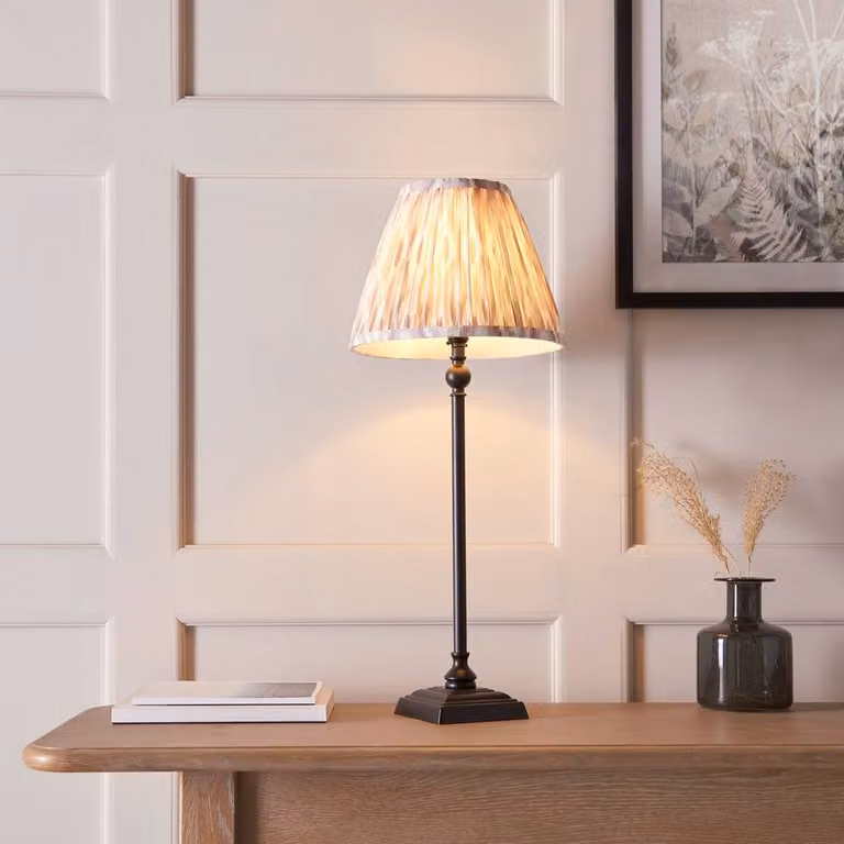 Netlighting Lille Matt Black Table Lamp with Multicolour Fabric Ikat Shade, 25 cm, B22