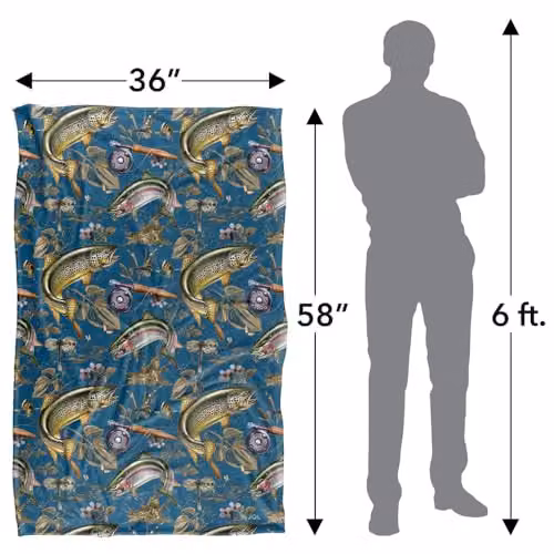 JQ Licensing Trout Tiki Fishing Pattern 2 Super Soft Silky Touch Fleece Blanket, Multicolour, 91 x 147 cm – 2