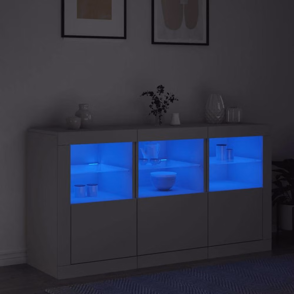 Berkfield Home Modern Glossy White Sideboard with Integrated LED Lights W/D/H: 123 x 37 x 67 cm – 3