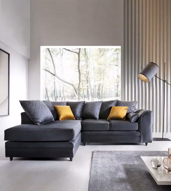 Abakus Direct Chicago L-Shaped Corner Sofa in Dark Grey Velvet Fabric, Left Hand Facing, W: 212 cm, D: 164 cm, H: 78 cm – 1