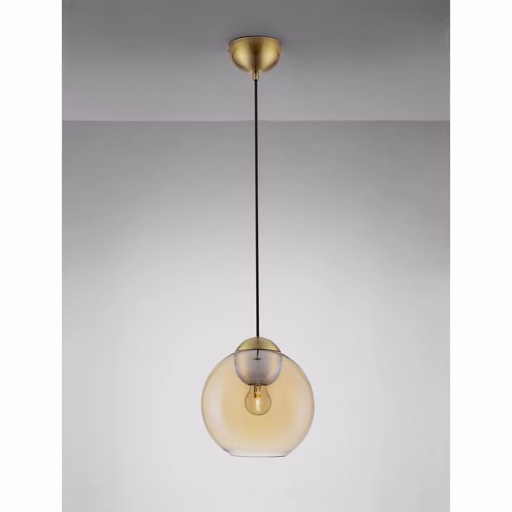 Nova Luce Midori Dome Pendant Ceiling Light in Amber Glass and Gold Brass with E27 Socket – 2