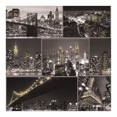 Fresco City at Night Black and White Cityscape Wallpaper