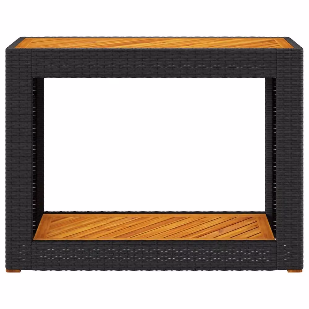 Berkfield Home Black Poly Rattan Garden Side Table with Oiled Acacia Wood Top, W: 100 cm, D: 40 cm, H: 75 cm – 4