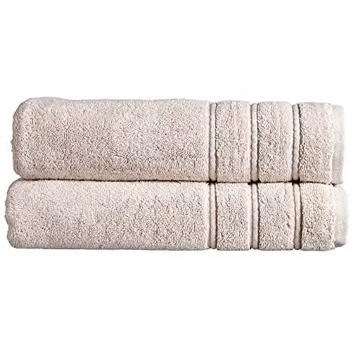 Christy Antalya Luxury Turkish Cotton Bath Sheet Set of 2 Beige W/D/H: 90 x 150 cm – 1