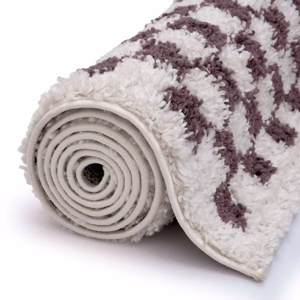 THE RUGS Moodi Purple Chequered Shaggy High Pile Living Room Rug, W: 200 cm, D: 290 cm – 6