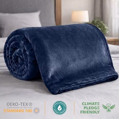 Pamposh Blue Flannel Fleece Throw Blanket, W/D/H: 130 x 150 cm – 6