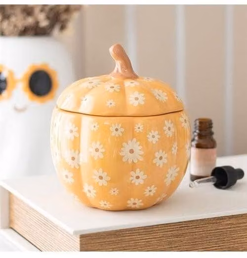 KDMD Groovy Floral Pumpkin Ceramic Oil Burner in Yellow and Orange