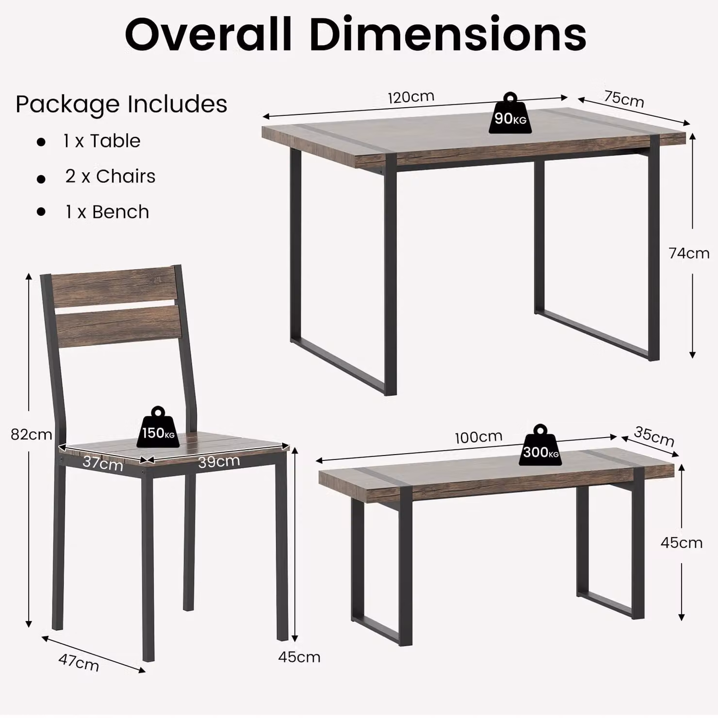 Costway 4-Piece Grey Wooden Rectangular Dining Table Set for 4 Adults – 2