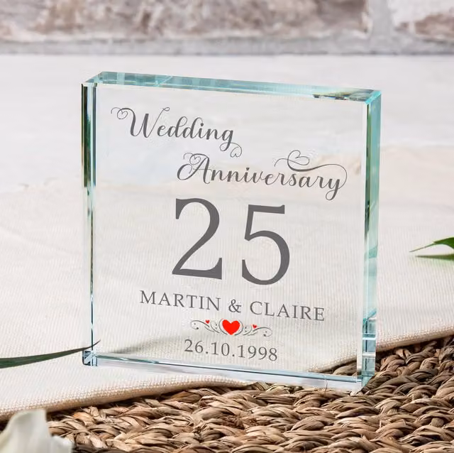 Uniqueful Personalised Wedding Anniversary Glass Token in Transparent and Beige