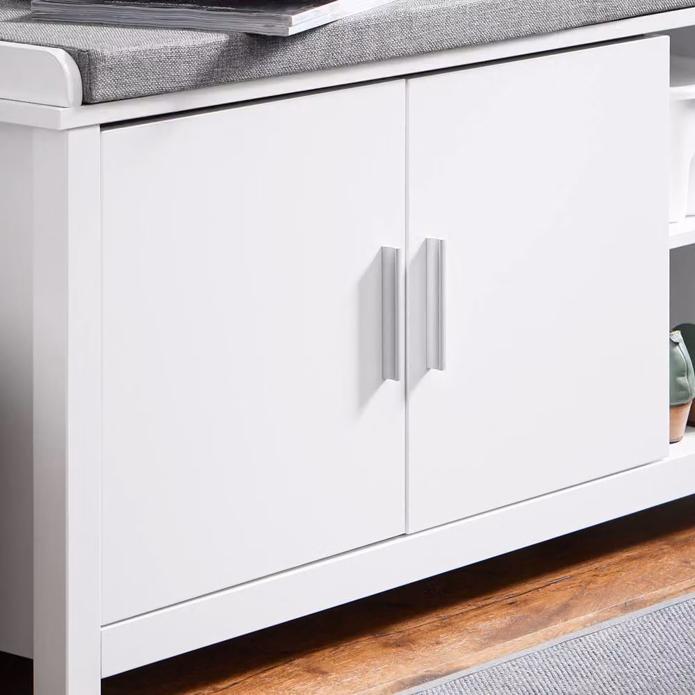 SoBuy Modern Shoe Cabinet Bench with Grey Fabric Cushioned Seat in White – 7