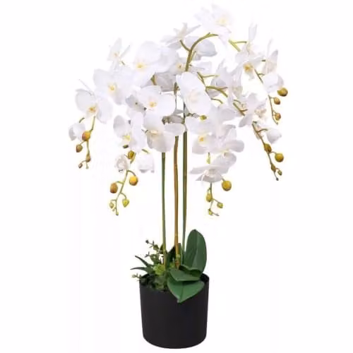 Leaf Design UK Realistic Artificial White Orchid Flower Display in Pot, Height: 85 cm