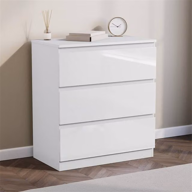 FORGEVIO White Solid Wood 3 Drawer Bedside Chest of Drawers