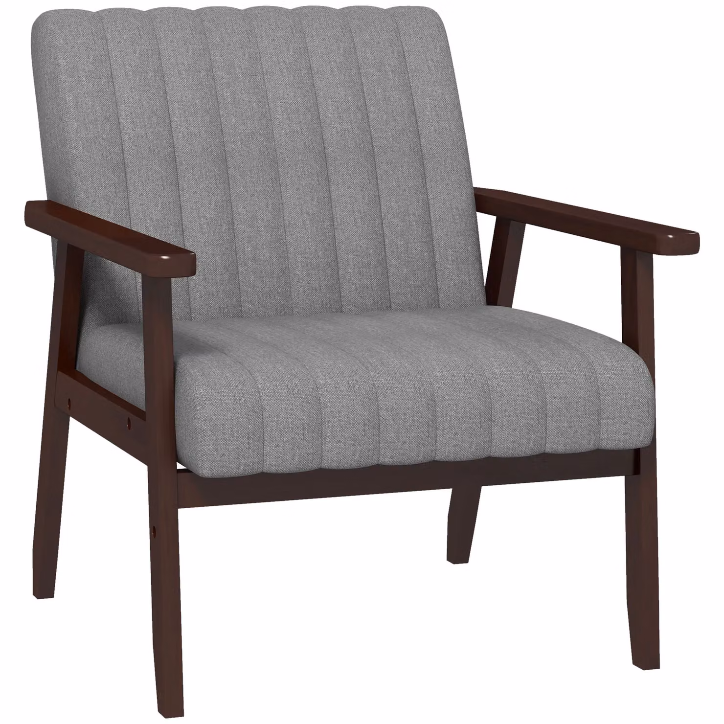 HOMCOM Modern Fabric Accent Armchair with Channel Tufting in Grey – 2