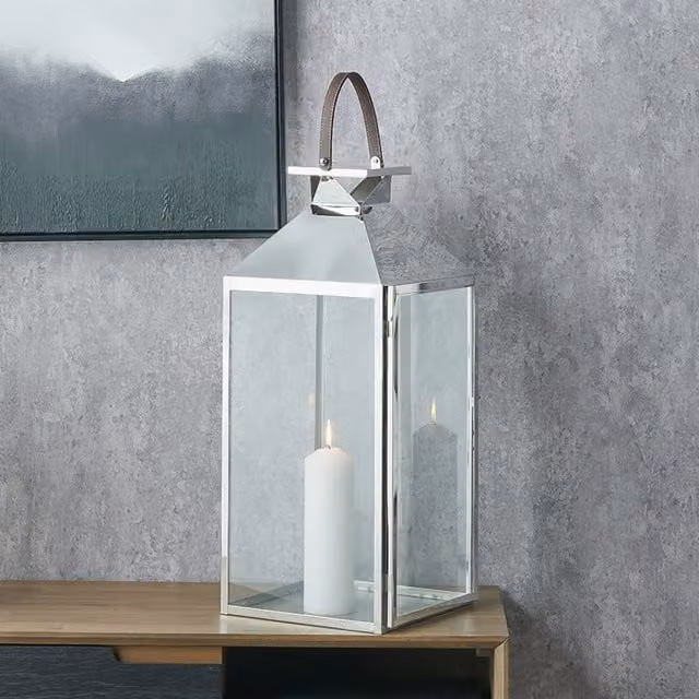 Pacific Lifestyle Modern Silver Metal and Glass Tealight Lantern