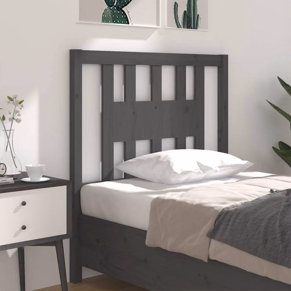 Berkfield Home Grey Solid Pine Wood Headboard, W/D/H: 96 x 4 x 100 cm – 2