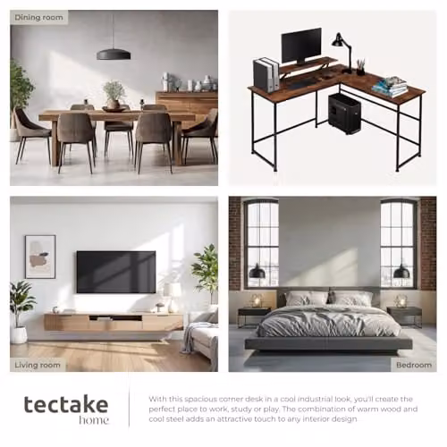 tectake Melrose Corner Desk with Movable Monitor Stand in Brown and Black, W/D/H: 140 x 130 x 76.5 cm – 6