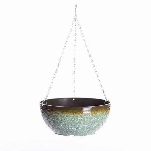 Garden Gear Sage Green Glazed Effect Hanging Basket with 50cm Three Way Metal Chain, Diameter: 35 cm – 1