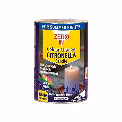 Zero In Citronella Colour-Change Pillar Candle in Green and Multicolour for Mosquito Repellent – 1