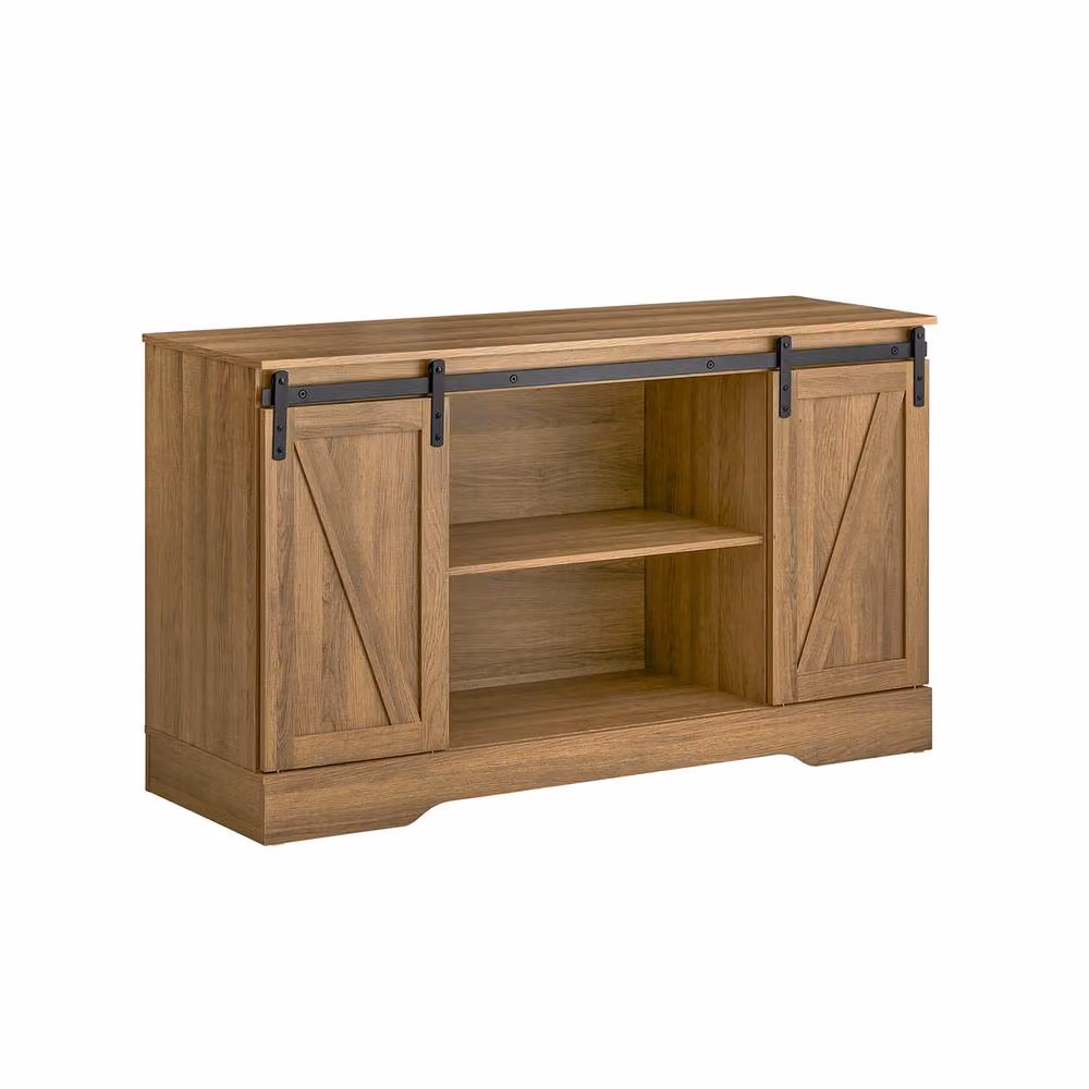 SoBuy Multifunctional Rustic Modern Credenza in Light Oak with Sliding Barn Doors – 2