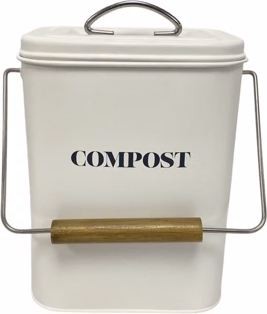 Sanctuary Rectangular Compost Bin with Odour Filter and Flip Lid in White with Bamboo and Coated Steel