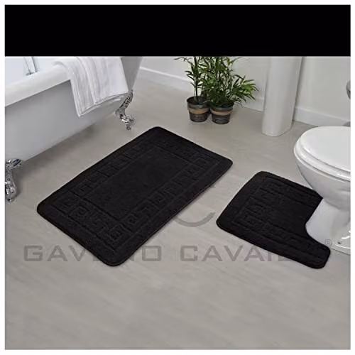 Gaveno Cavalia Greek 2 Piece Black Bath Set with Bath Mat and WC Pedestal Mat – 3