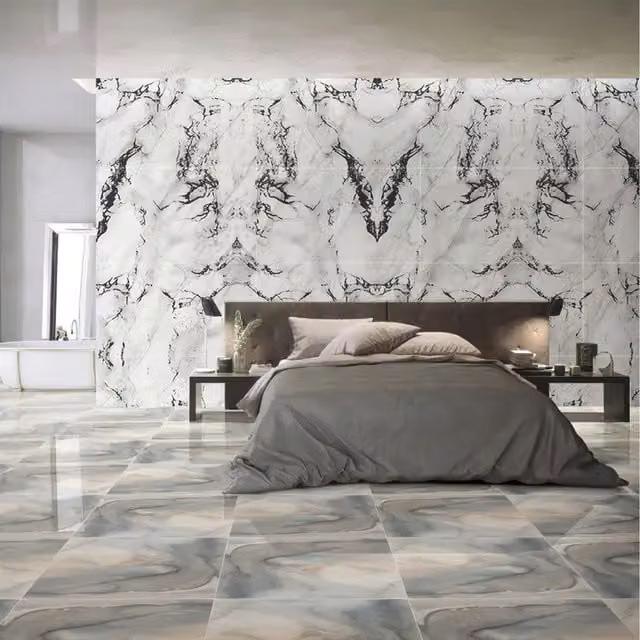 Livingandhome 10 Piece White Marble Peel and Stick Abstract Wall Stickers