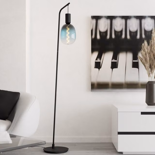 Eglo Cranley Minimalist Black Metal Floor Lamp with Transparent Glass Sphere