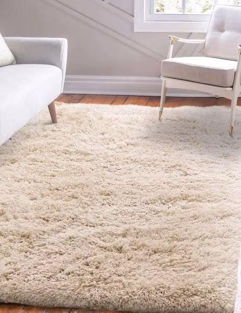 Asiatic Fluffy Shaggy Modern Rectangular Rug in Taupe and Beige
