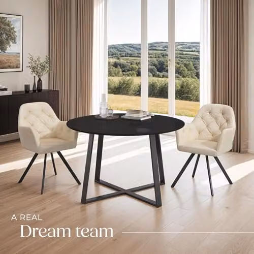 tectake Set of 2 Lucia Armchairs in Beige with Geometric Pattern and Metal Legs – 2