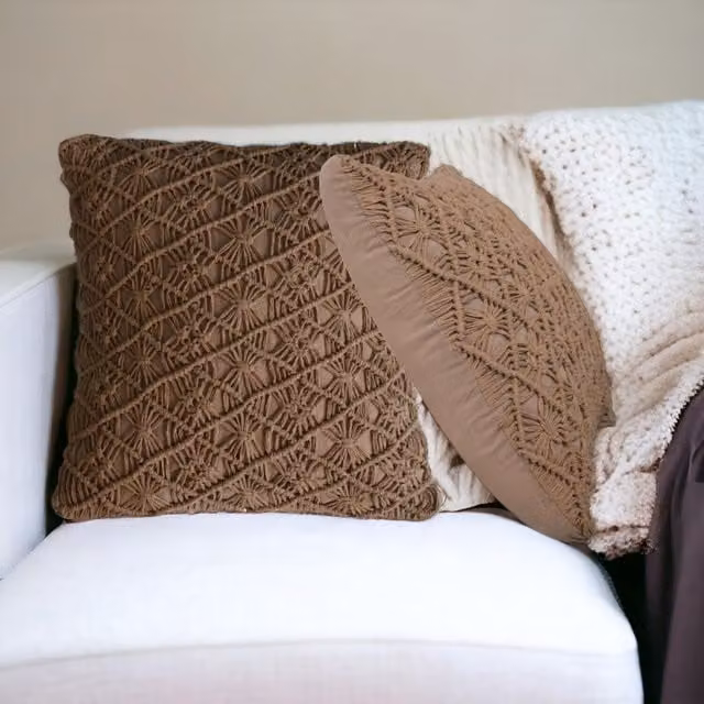Artisan Furniture Maura Coffee Cushion Set of 2 - Brown and White Graphic Square Cushions
