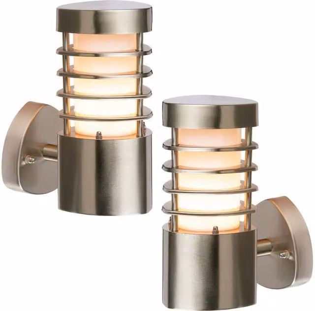 Loops 2 Pack IP44 Outdoor Wall Lanterns in Silver Stainless Steel – 1