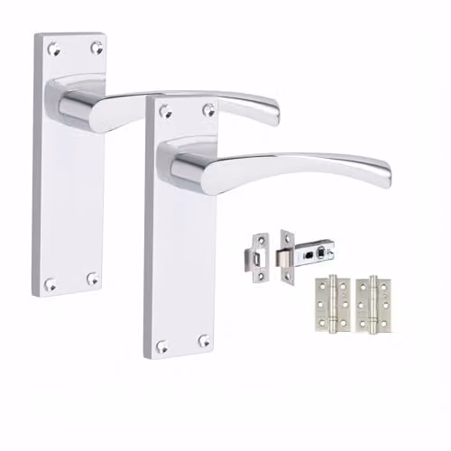 Golden Grace Victorian Scroll Astrid Door Handles Latch Pack, 5 Sets in Silver Chrome