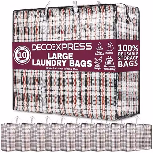 Deco Express Multicolour Reusable Laundry Bags, Pack of 10, 75L, W: 60 cm, D: 50 cm, H: 25 cm – 1