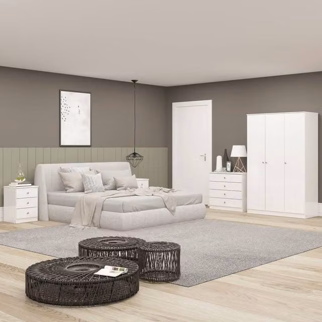 Seconique Denver 3 Door Wardrobe in White Glossy Finish