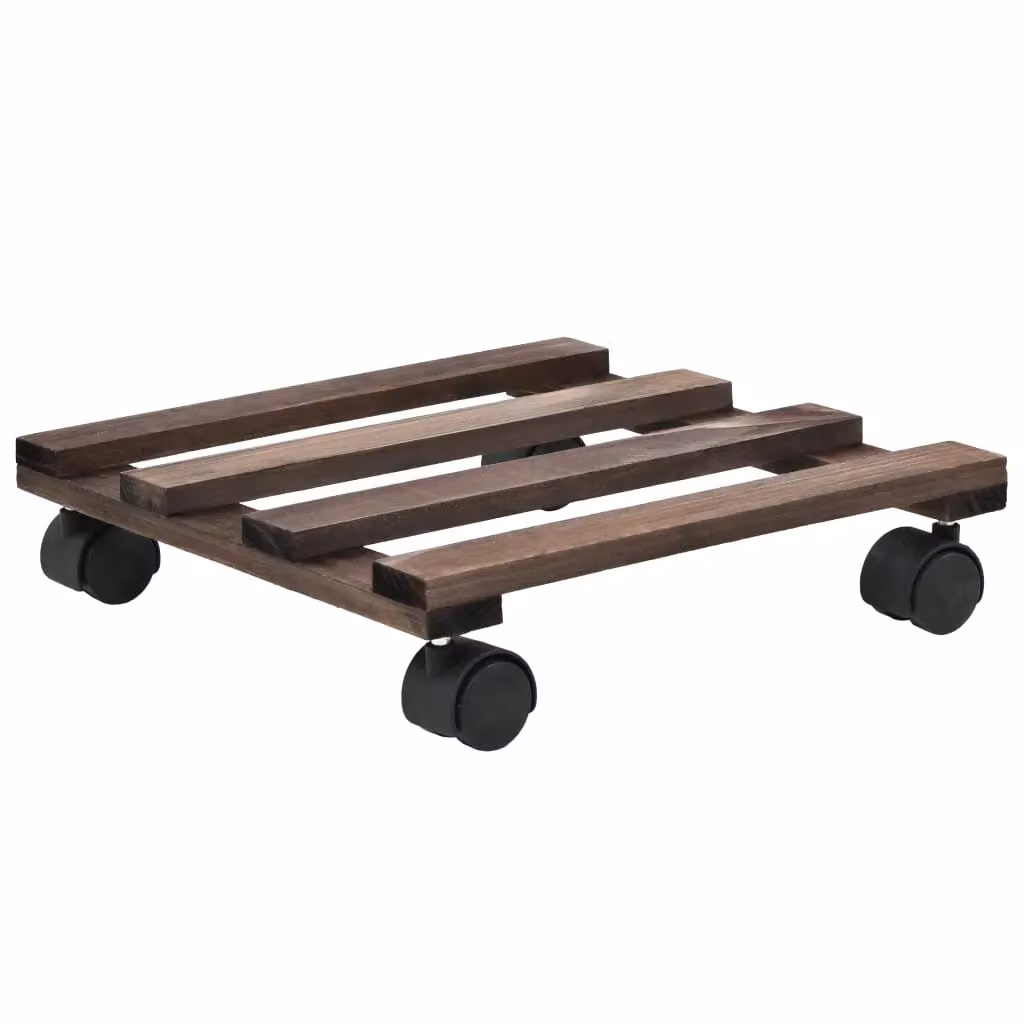 Berkfield Home 4-Piece Brown Cedar Wood Plant Rollers, W/D/H: 25 x 25 x 25 cm – 2