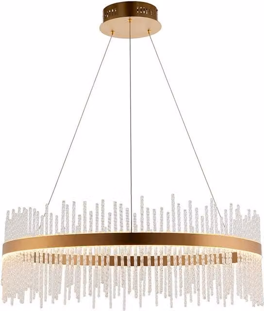Loops Brushed Gold Ceiling Pendant Light with Transparent Glass Rods and Integrated Dimmable LED