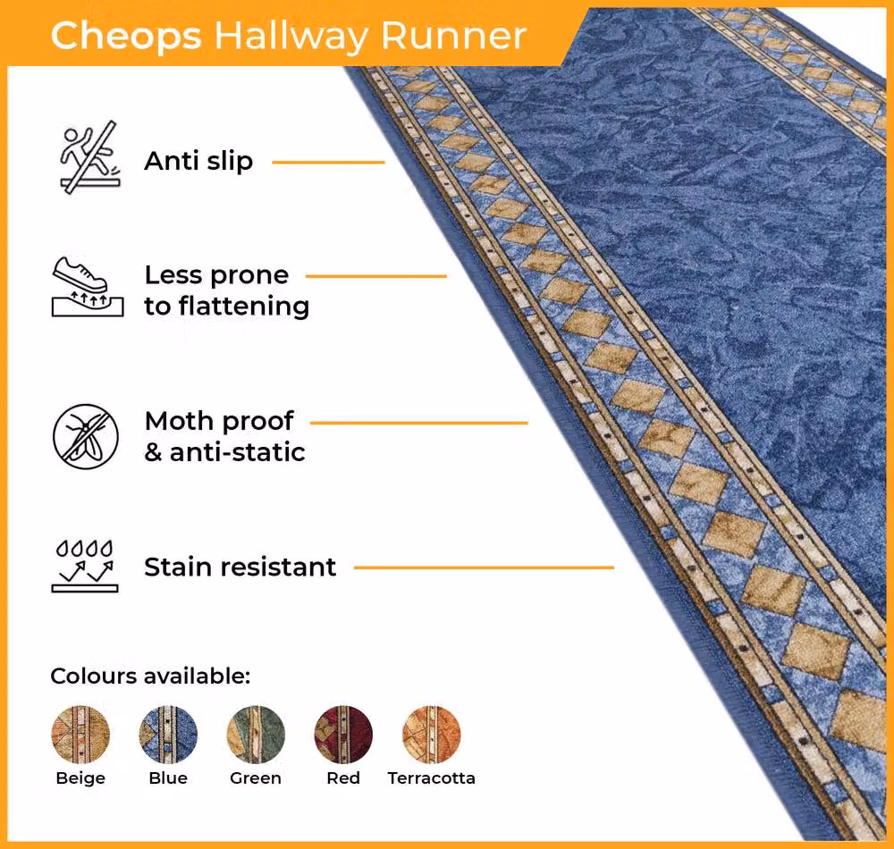 runrug Cheops Hallway Runner Rug in Beige, Non-Slip and Hardwearing, W: 120 cm, L: 330 cm – 3