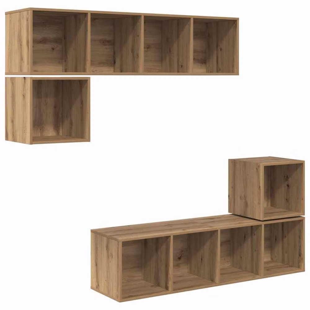 Berkfield Home Modern 4 Piece Artisan Oak Cube Wall Mounted Shelving Unit, Brown, W/D/H: 37 x 37 x 142.5 cm – 3