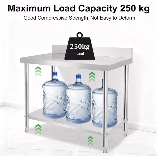 FORGEVIO Stainless Steel Catering Table with Undershelf in Silver, W/D/H: 150 x 50 x 85 cm