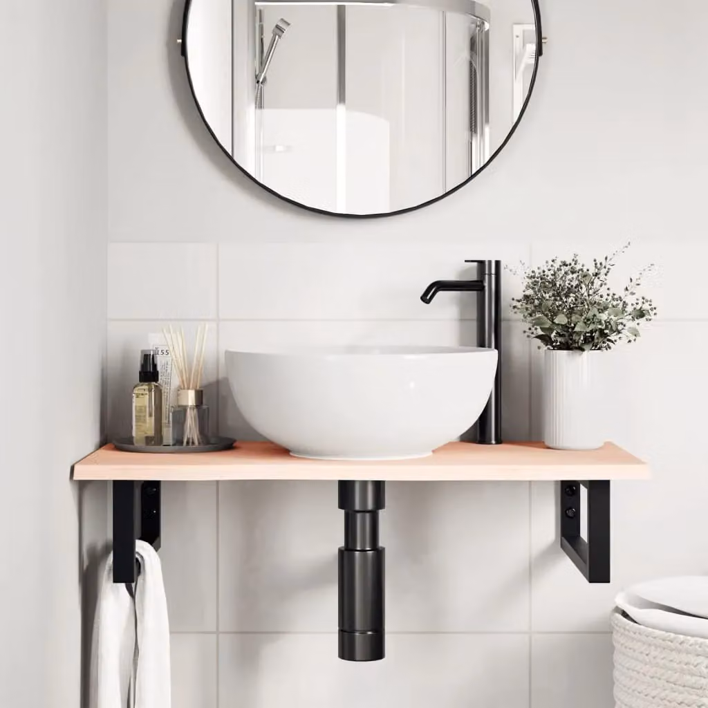 Berkfield Home Wall Mounted Basin Shelf in Brown Oak and Steel – 2