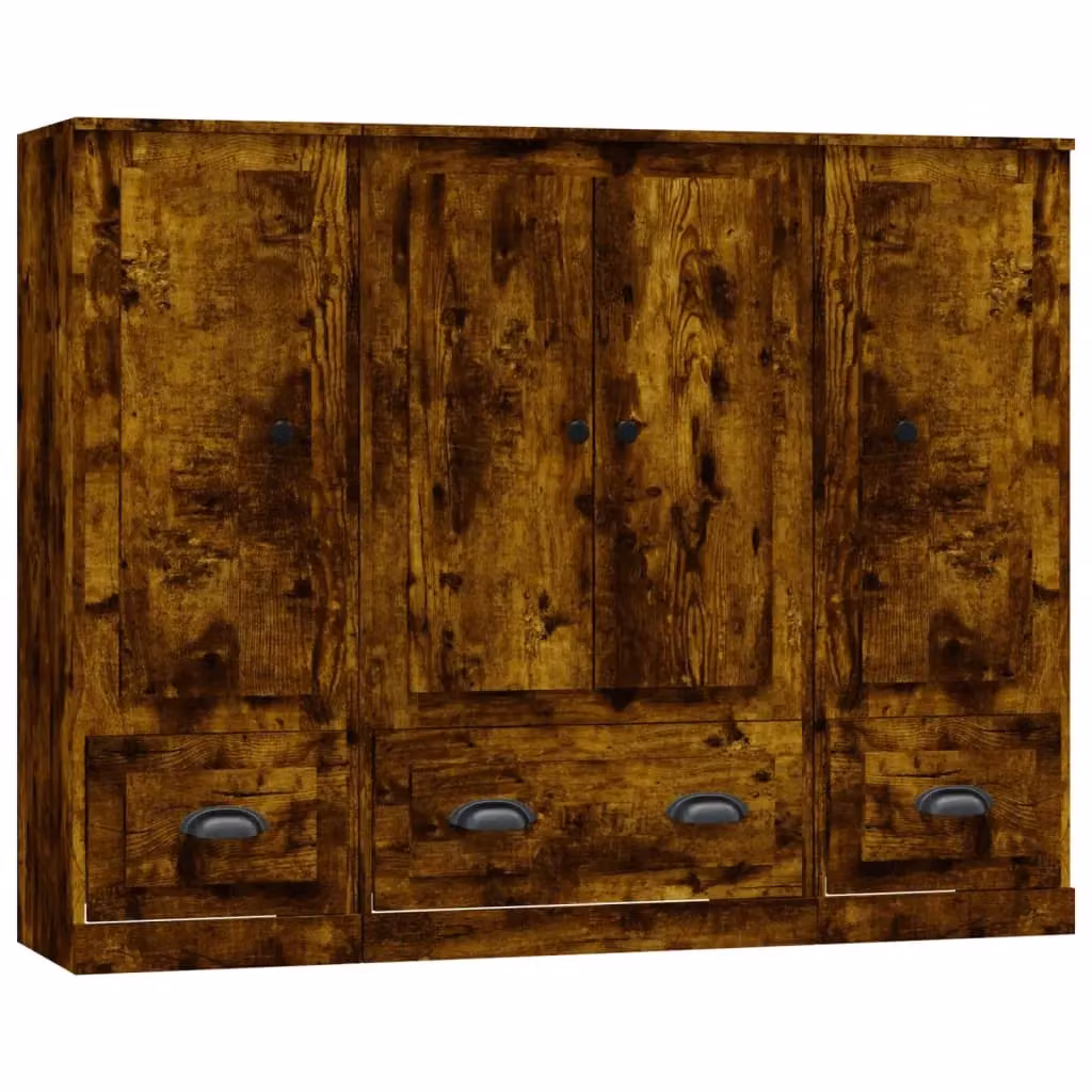 Berkfield Home Set of 3 Smoked Oak Highboards in Brown Engineered Wood – 2
