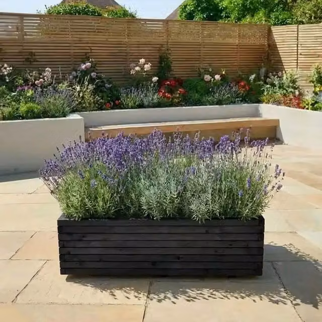Black Pine Wooden Trough Planter with Feet, Black, W: 140 cm