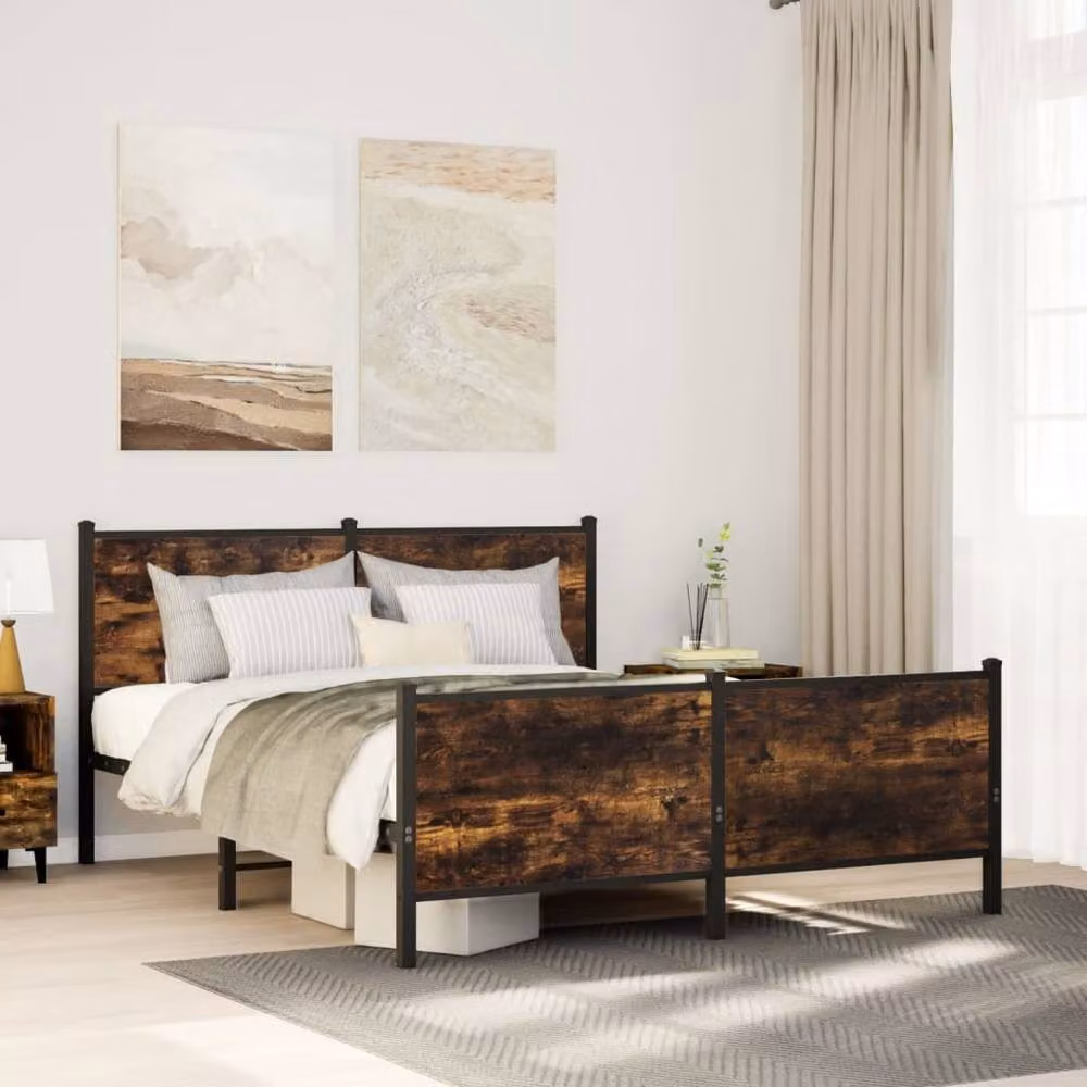 Berkfield Home Metal Bed Frame in Smoked Oak Brown, W/D/H: 160 x 200 cm – 2