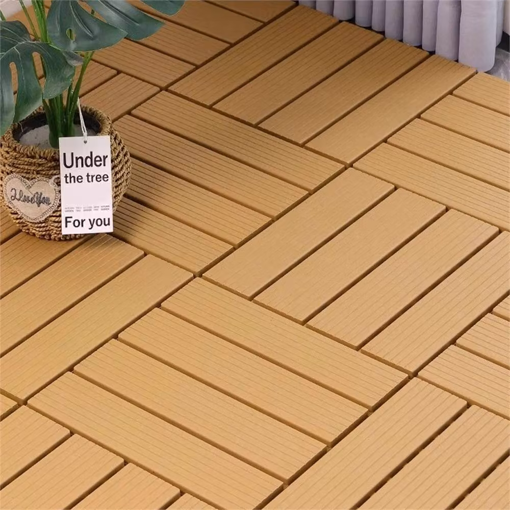NESTLUNE 12-Pack Heavy Duty Anti-Slip Interlocking Deck Tiles, Beige, W: 1000 cm, D: 52 cm – 3