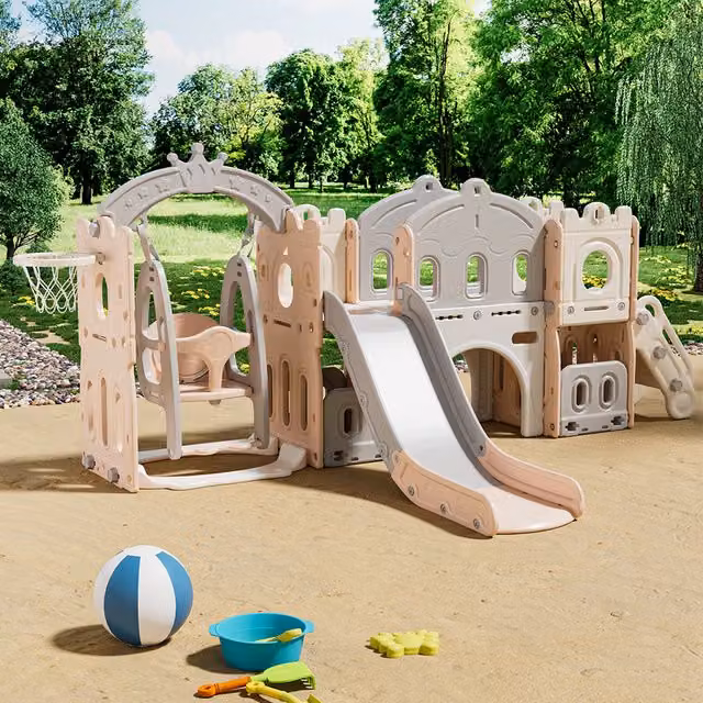 Livingandhome Toddler Swing and Slide Playset with Weatherproof UV Protection, Pink