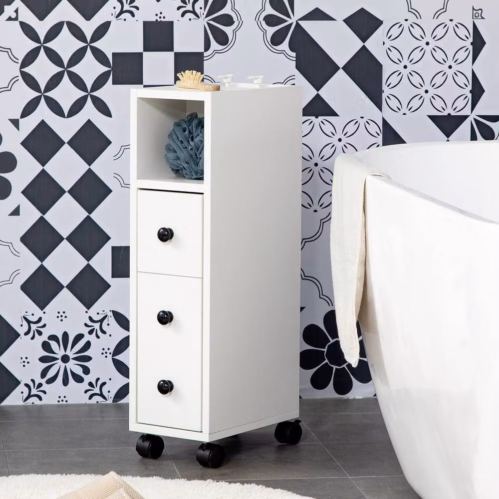 STILVORA White Modern Freestanding Bathroom Storage Cabinet with Internal Drawers, Shelves and Hinged Doors – 2