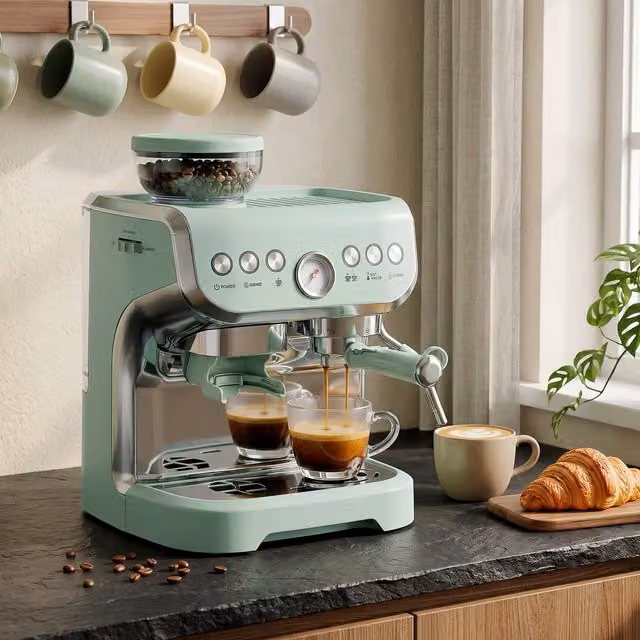 HOMCOM Espresso Machine with Steam Wand in Light Green