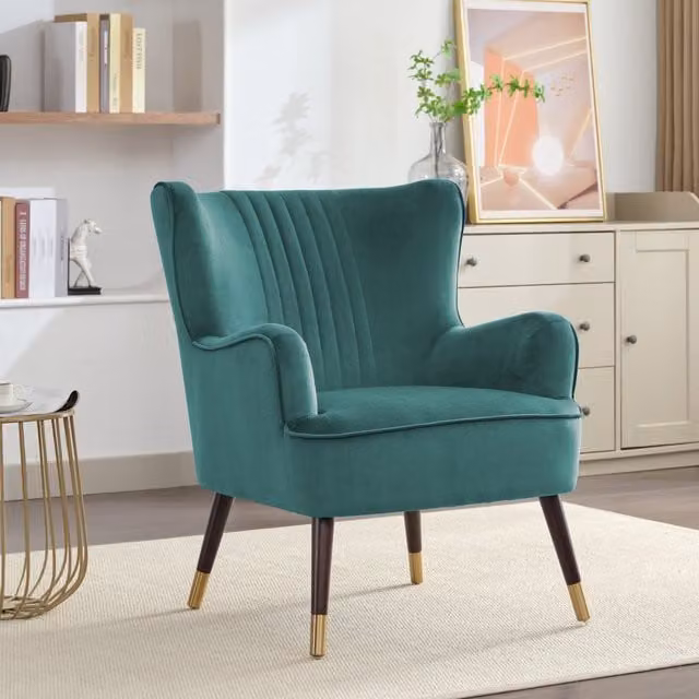 Artemis Home Madison Mid-Century Green Velvet Fabric Tub Accent Chair with Armrests and Solid Wood Frame